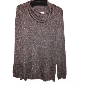 Chico’s Metallic Glitter‎ Cowl Turtleneck Sweater Silver Grey 1